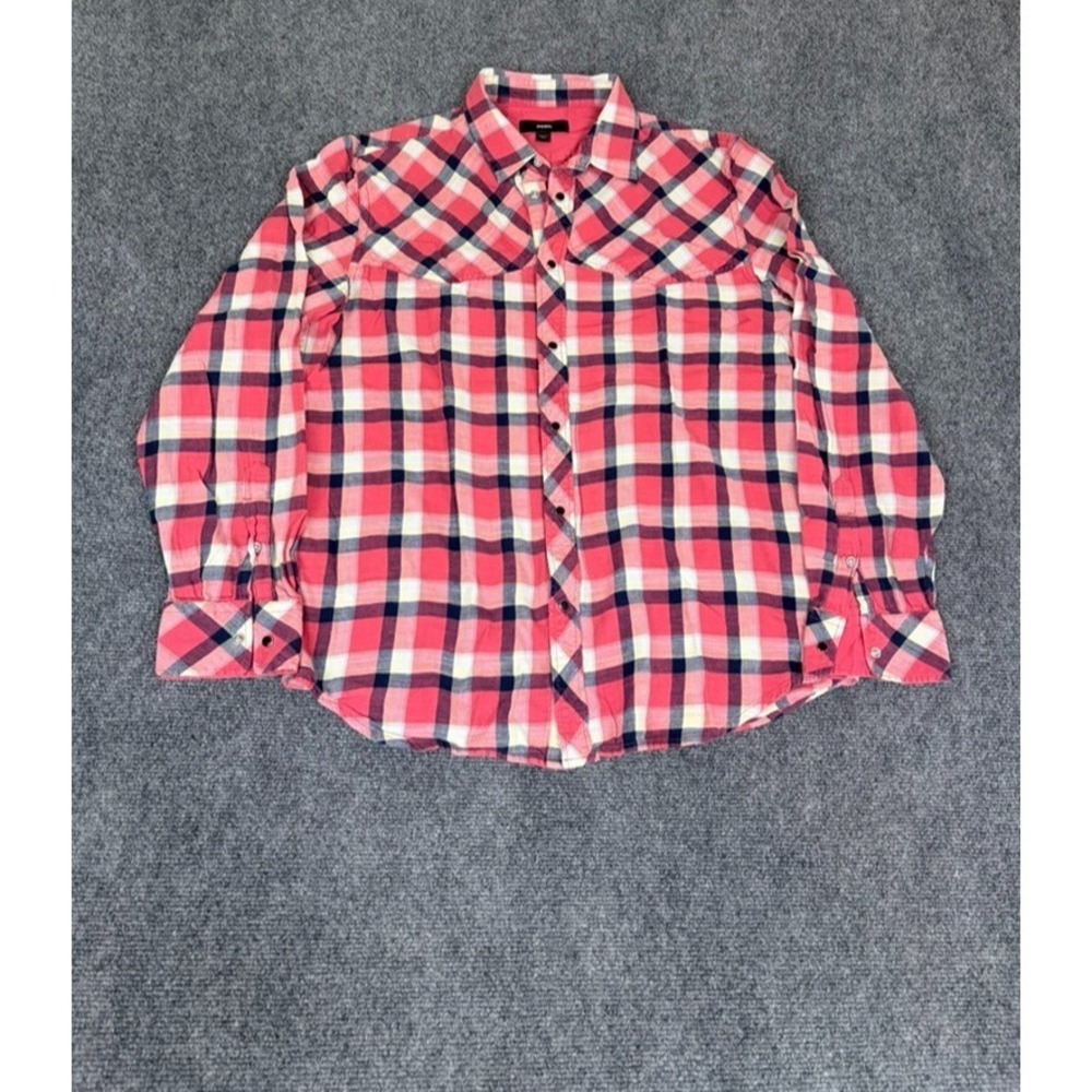 Diesel Button Up Shirt Mens Red Black Plaid Cotton Long Sleeve Long SleeveSize L